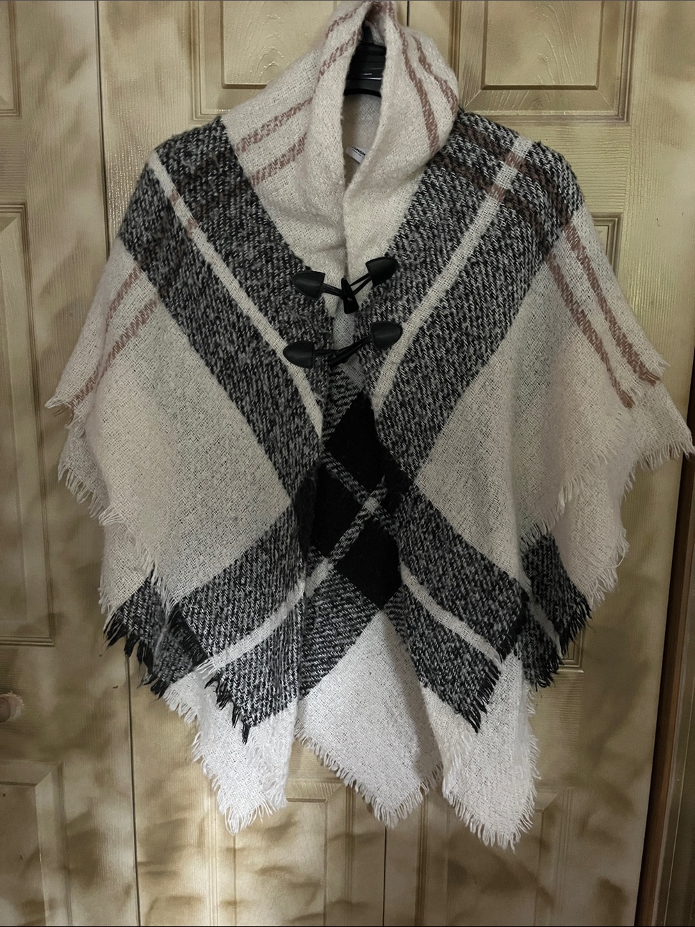 Sonoma Cream and Black Cozy Knit poncho